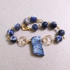 Wire Wrapped Blue Sodalite Bracelet - Handmade - Unique - One-of-a-kind! Fits 7"